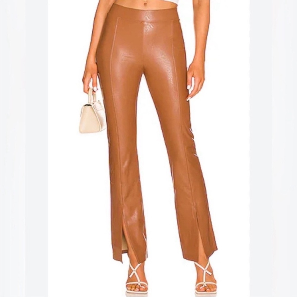 Commando Cocoa Faux Leather Flare Pants with Front Slits NWT